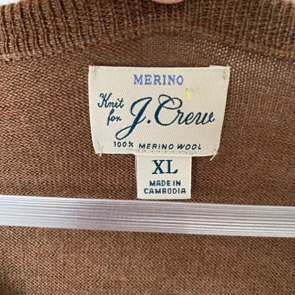 J Crew Mens Merino Wool V Neck Long Sleeve Sweater Brown XL Casual‎ Preppy Cozy